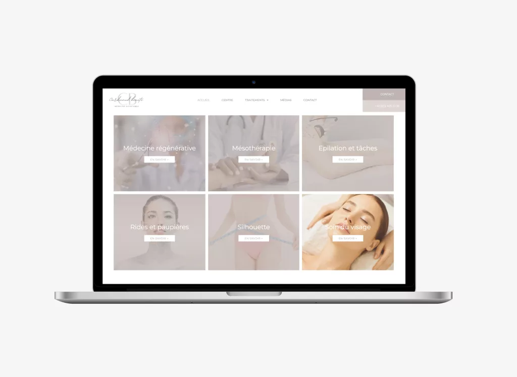 Conception de la plateforme Web et mobile du cabinet Cardiomed beauté par Ivimédia page traitements