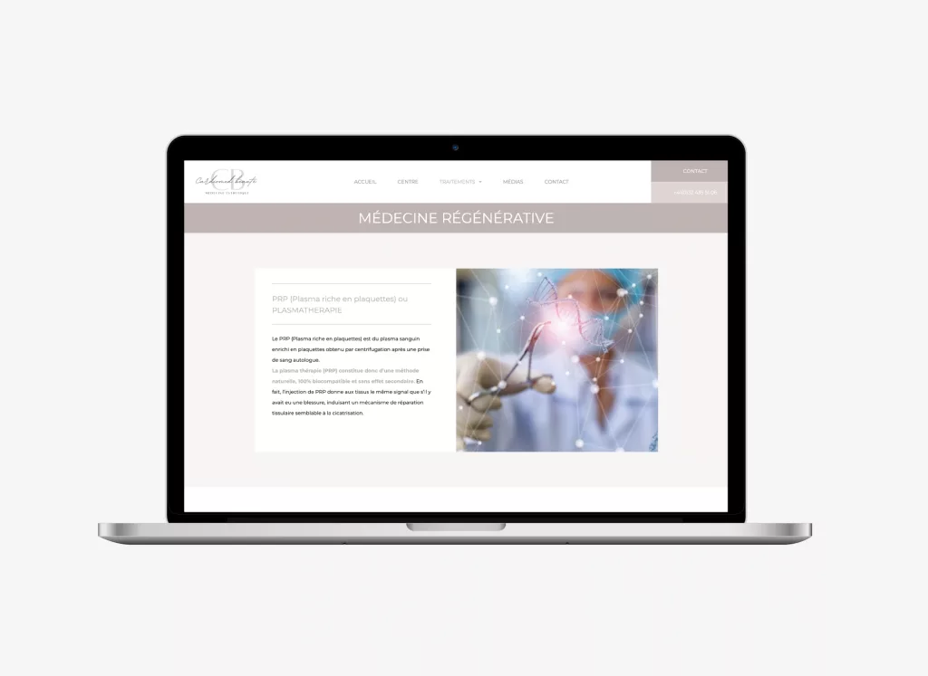 Conception de la plateforme Web et mobile du cabinet Cardiomed beauté par Ivimédia page médecine regénétative