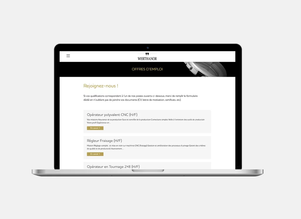 Conception de la plateforme Web Werthanor par Ivimédia, page emplois
